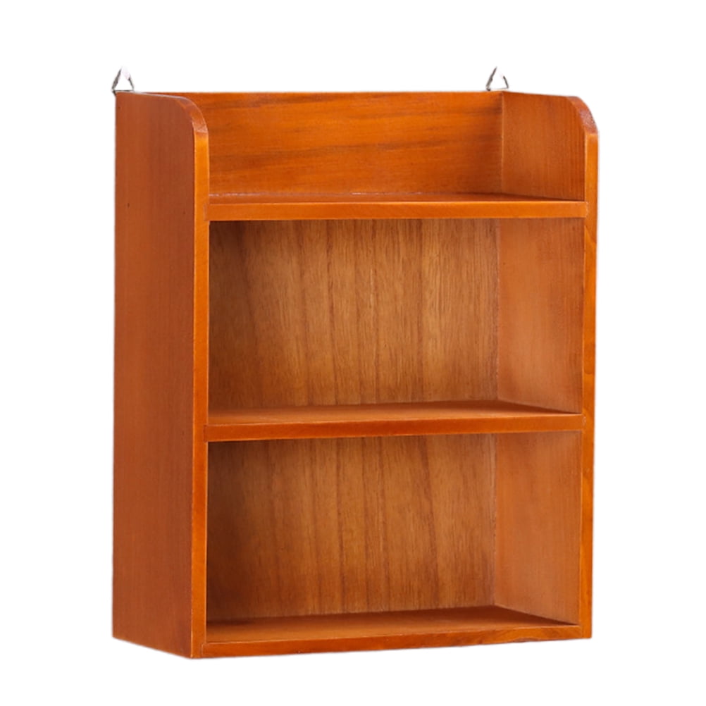 Hemoton Hanging Rack Retro Wooden Three Layers Storage Rack Wall