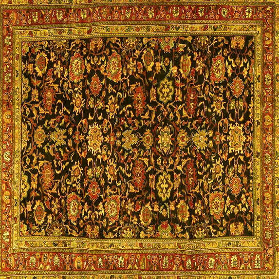 Ahgly Company Machine Washable Indoor Square Persian Yellow Traditional Area Rugs, 3' Square