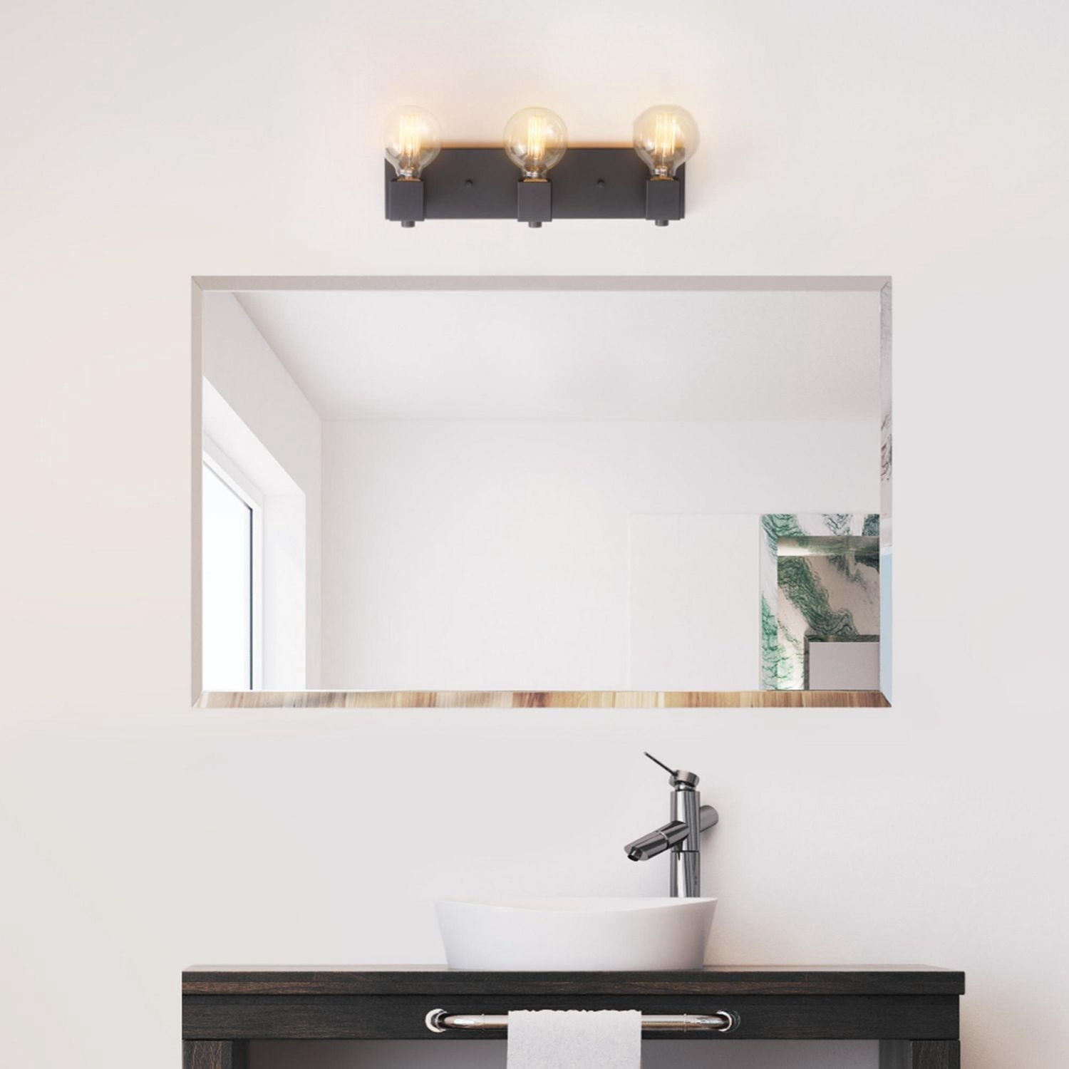 Globe Electric 18" 3-Light Matte Black Vanity Light, Minimalist Style, LED or Incandescent Bulbs Required