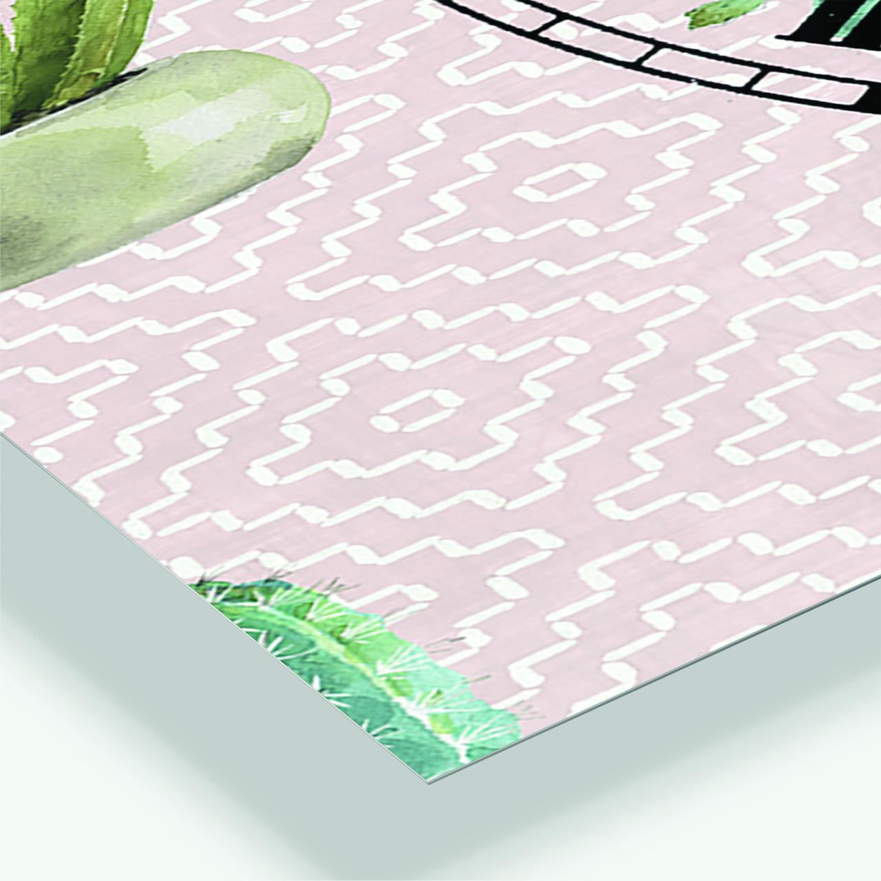 Designart 'Potted Cactus on Pink Geometrical Pattern' Traditional Wall Clock