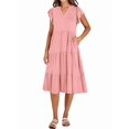 thumbnail image 3 of Womens Summer Dress Ruffle Sleeve V Neck Midi Dresses Tiered Boho Beach Sundress Pink L, 3 of 7