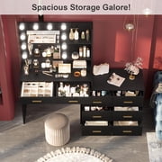 61 Make up Vanity Desk with Mirror and Lights, Pink Vanity with 8 Wide Storage Drawers & 2 Tier Shelves, 3 Lighting Modes with Adjustable Brightness for Bedroom