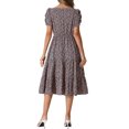 thumbnail image 3 of INSPIRE CHIC Women's Floral Print Square Neck Puff Short Sleeves Tie Ruffled Hem Dress, 3 of 4