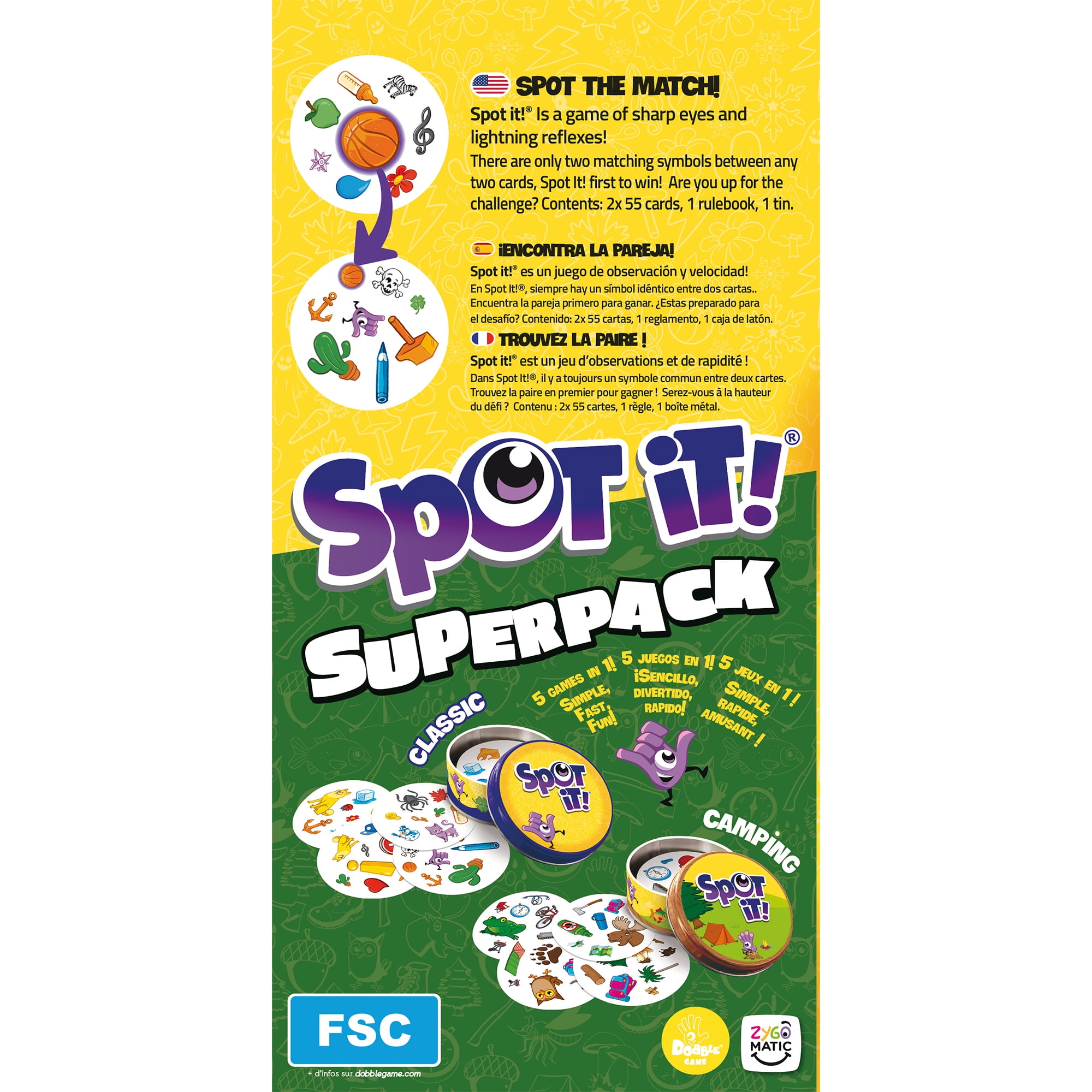 Spot It Super Pack Eco Big Box -Classic & Camping Family Card Game for Ages 6 and up, from Asmodee