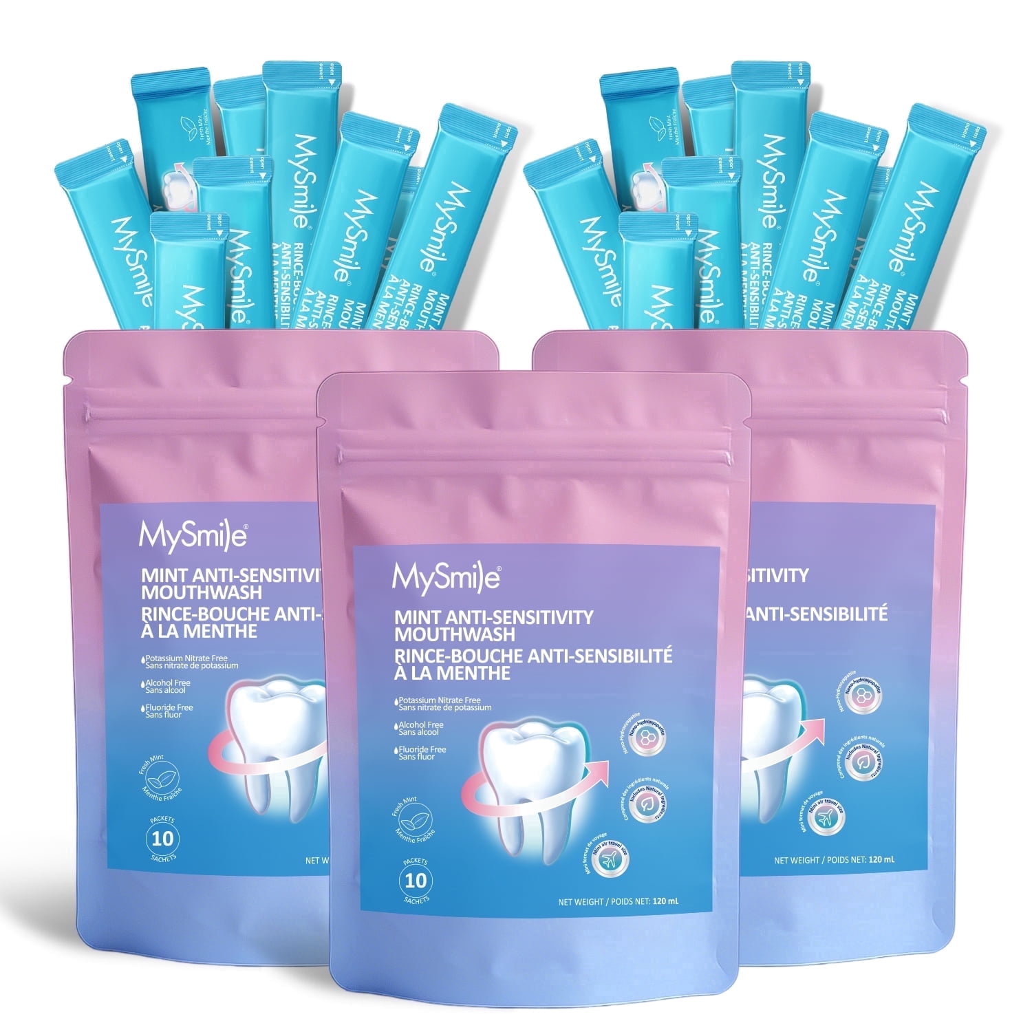 MySmile 10% Nano Hydroxyapatite Anti-Sensitivity Mouthwash, Travel Size Pockets Mouth Wash, Fluoride Free Alcohol-Free Remineralizers, Whitens Teeth, Enamel Strength Oral Rinse, Fresh Mint, 30 Pack