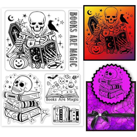 Halloween Skeleton Books Clear Stamps for DIY Scrapbooking Magic Books Silicone Clear Stamp Seals Transparent