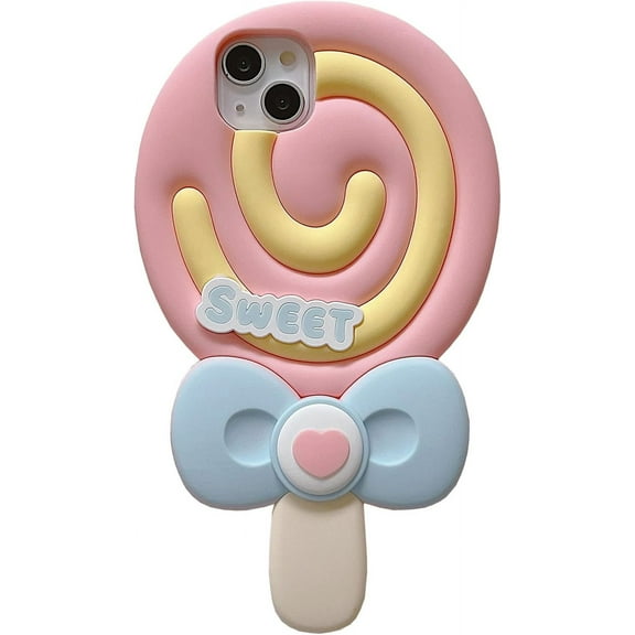Case for iPhone 15,3D Kawaii Phone Cases Funny Cute Cartoon Lollipop Soft Silicone Gel Drop Lens Protection Case Women Girls for iPhone 15
