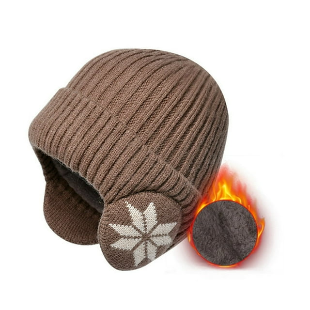 Women Men Hat Snowflake Print Unisex Fleece Ear Protection Thickened Cold-proof Knitted Striped Texture Lady Beanie for Students
