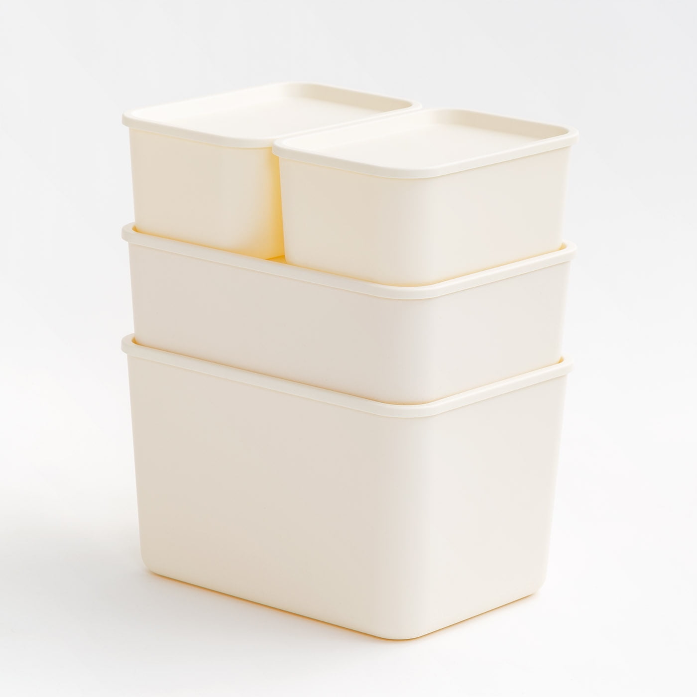 IRIS USA 4Pack Medium Stackable Lidded Basket Storage Organizer Bins, Off  White