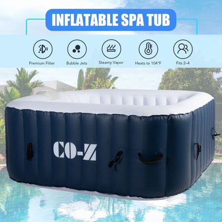 4 Person Blow Up Portable Hot Tub with 120 Bubble Jets Cover Black 6' Outdoor Above Ground Pool and Bathtub with Electric Air Pump for Patio Backyard CO-Z Inflatable Hot Tub 