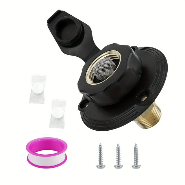 LEEYNEER RV Freshwater Inlet with Check Valve Brass Water Connection 3/4” NH Female to 1/2” NPT Male Thread Flange Motorhome Camper Trailer Boat Compatible Includes Dust Cap And PTFE