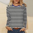thumbnail image 2 of FINALGANG Womens Striped Long Sleeve TShirts Casual Loose Fit Crewneck Lightweight Tees For Spring Summer Daily Wear Black XXXL, 2 of 5