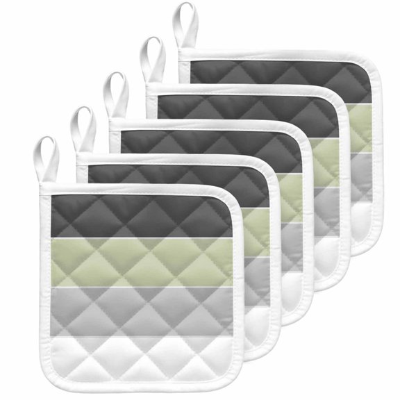 Grey Green Striped Pot Holders for Kitchen Heatproof Potholder, 5 Pack Farmhouse Modern Hot Pads Multipurpose Oven Pads Cloth Potholders Trivet for Cooking Baking