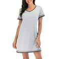 thumbnail image 1 of Camisas de noche Manga corta Cuello en V Bloqueo de color Pijamas cómodos e informales para mujer Estampado claro Gris XL, 1 of 6