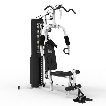 Marcy Home Gym Workout Station w/ Weights, Full Body Training System, White