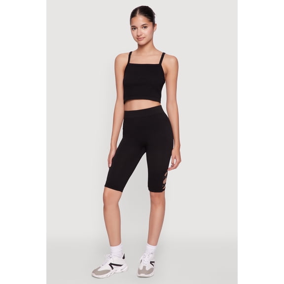 Women's Trendy Seamless Caged Detail High Waisted Biker Shorts