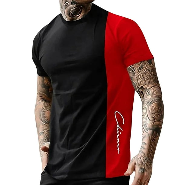Playeras De Hombre Camiseta Para Hombre Con Gráfico De Bloques De Color, Cuello Redondo, Ropa Con Impresión 3D, Para Exteriores, Ocio, Manga Corta, Diseño De Moda Retro