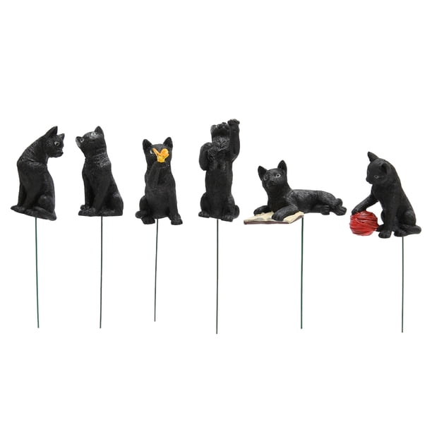 Estatuilla De Gato Negro De 6 Piezas, Estilo Variado, Exquisita Resina Duradera, Decoración De Micropaisaje Ampliamente Utilizada, Estatua De Jardín De Gato para Decoración De Patio Al Aire Libre