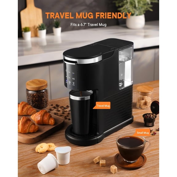 3 in 1 Single Serve Coffee Machine, K Cup Coffee Maker Compatible with Ground Coffee & Teas, 6 to 14oz Brew Sizes, 40oz Removable Water Tank, Descale Settings, Black