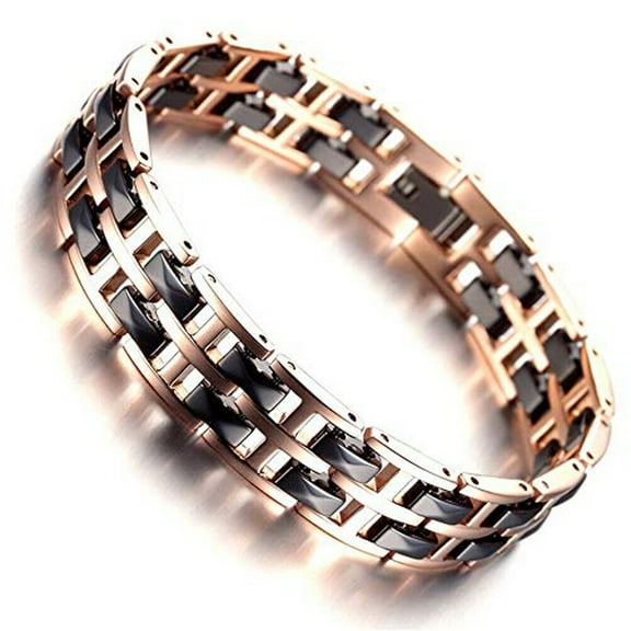 8.0" Inch Mens Rose Gold & Black Bracelet. Two-Tone Tungsten Ceramic Fancy Box