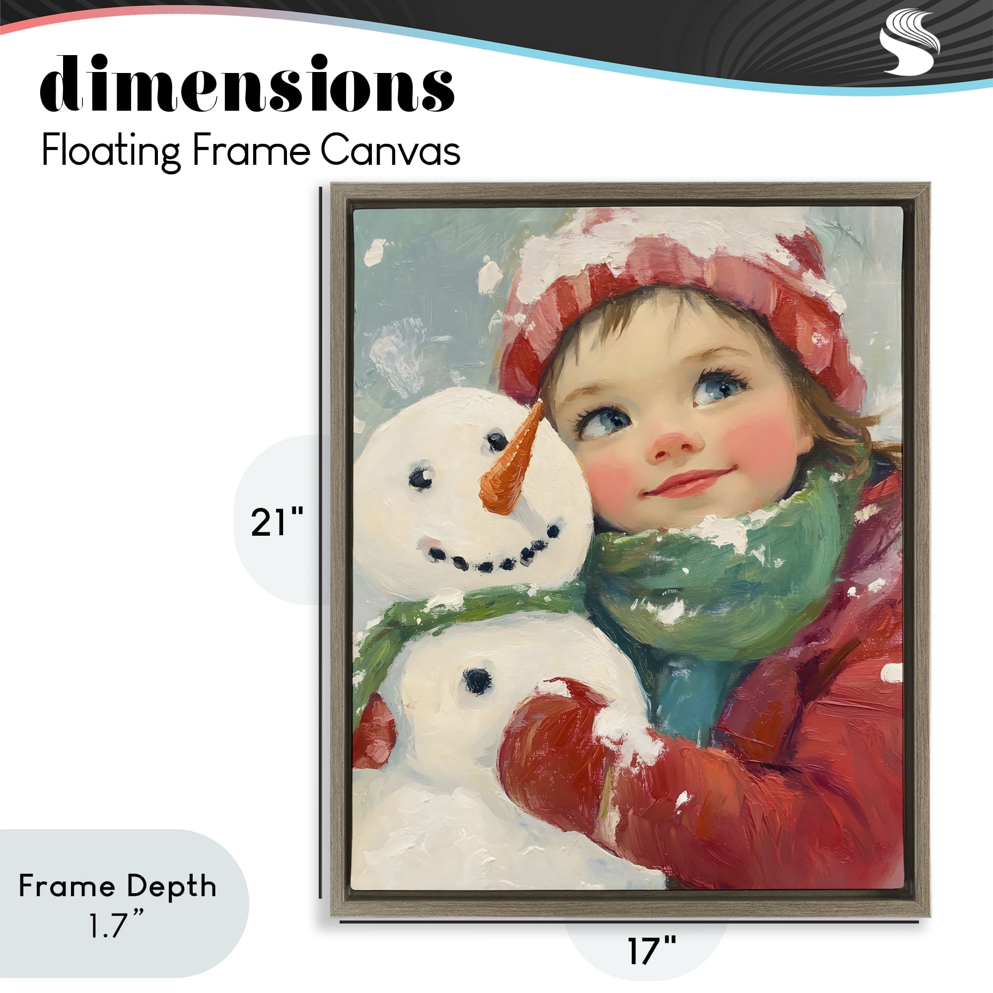 Stupell Industries Christmas Girl & Snowman Embrace Brown Framed Floater Canvas Wall Art, design by The Prints Vibe