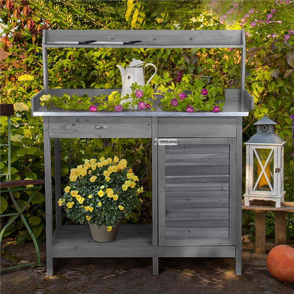 Renwick Gray Fir, Wood and Metal Potting Bench