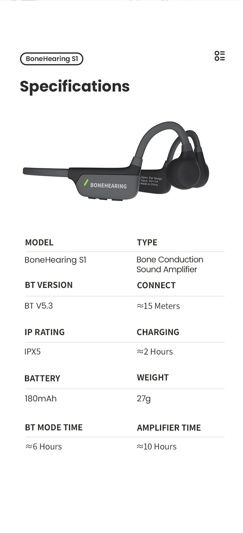 Bone Conduction Hearing and BT Headphones, Open Ear, Built-in microphone, Hearing Assistance, Bluetooth