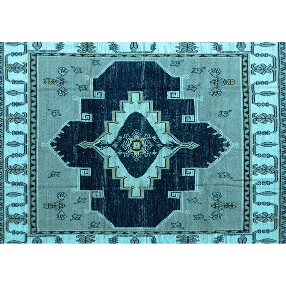 Ahgly Company Indoor Rectangle Abstract Light Blue Modern Area Rugs, 8' x 12'