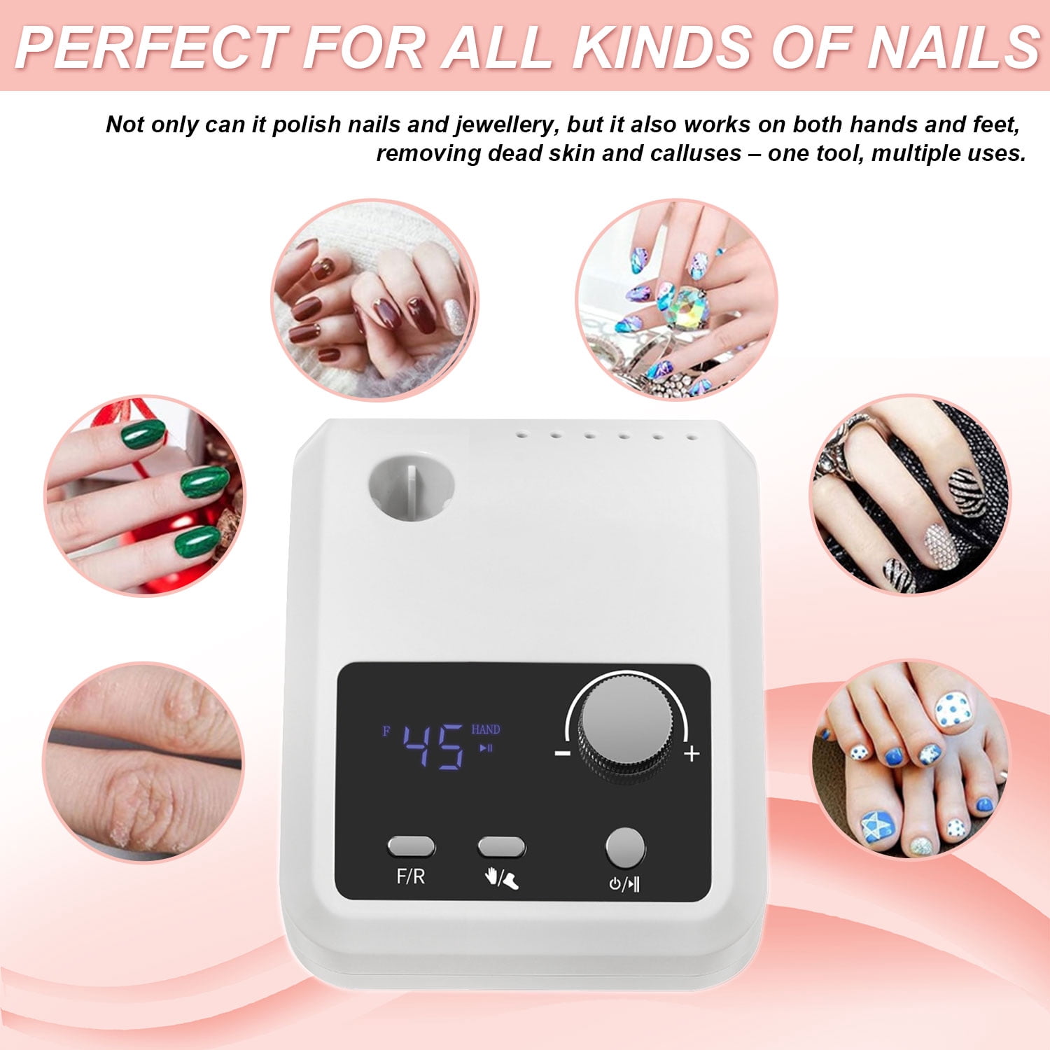 AIRKOUL Electric Nail Drill Professional: 45000 RPM Nail File Kit Machine with LCD Display, Hand & Foot Control Low Noise for Acrylic, Gel Nails, Manicure & Pedicure - Salon & Home Use