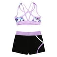 thumbnail image 4 of JanJean Kids Girls Sport Dance Outfit Sleeveless U Neck Crop Top with Patchwork Shorts Gymnastic Butterfly 16, 4 of 7