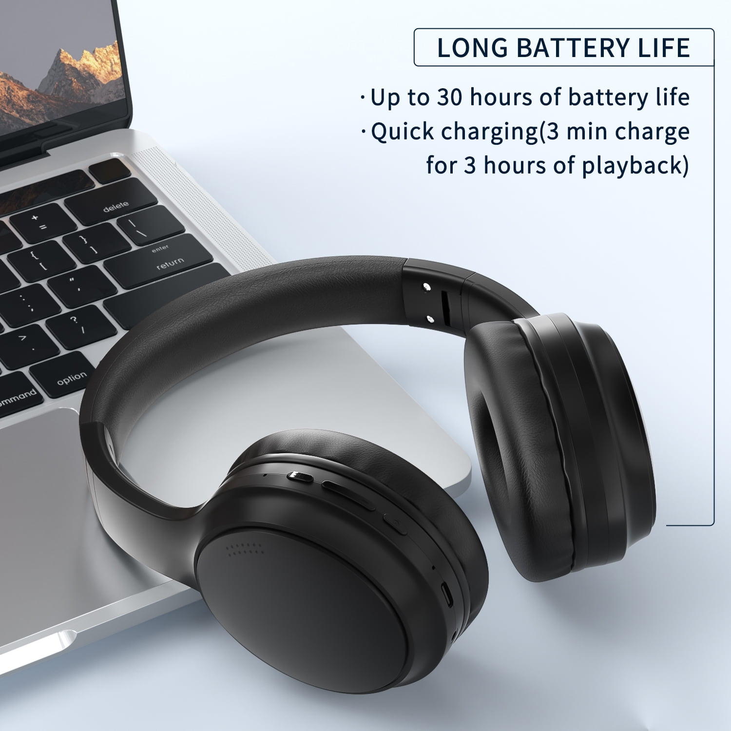 Active Noise Cancelling Headphones with Microphone Wireless Over Ear Bluetooth Headphones,Hi-Res Audio, Deep Bass, Memory Foam Ear Cups, Quick Charge , for TV, Travel, Home Office