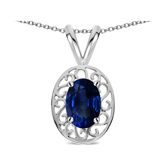 Star K � Vintage Style Filigree Oval 6x4mm Genuine Sapphire Pendant Necklace