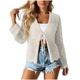thumbnail image 1 of Women Knitted Cardigan, Hollow Out Summer Beach Cover Up, Casual Open Front Sweater, V-Neck Short Sleeve Lightweight Topper for Spring, 1 of 5