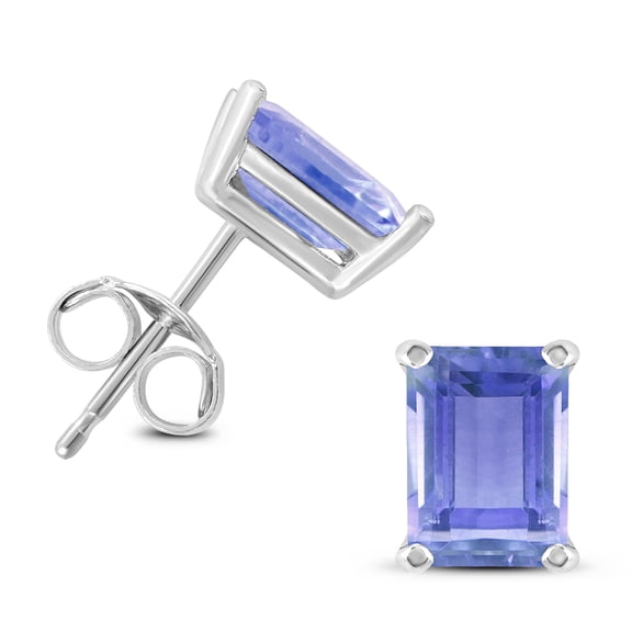 SZUL Women's 14K White Gold 6x4MM Emerald Shaped Tanzanite Earrings