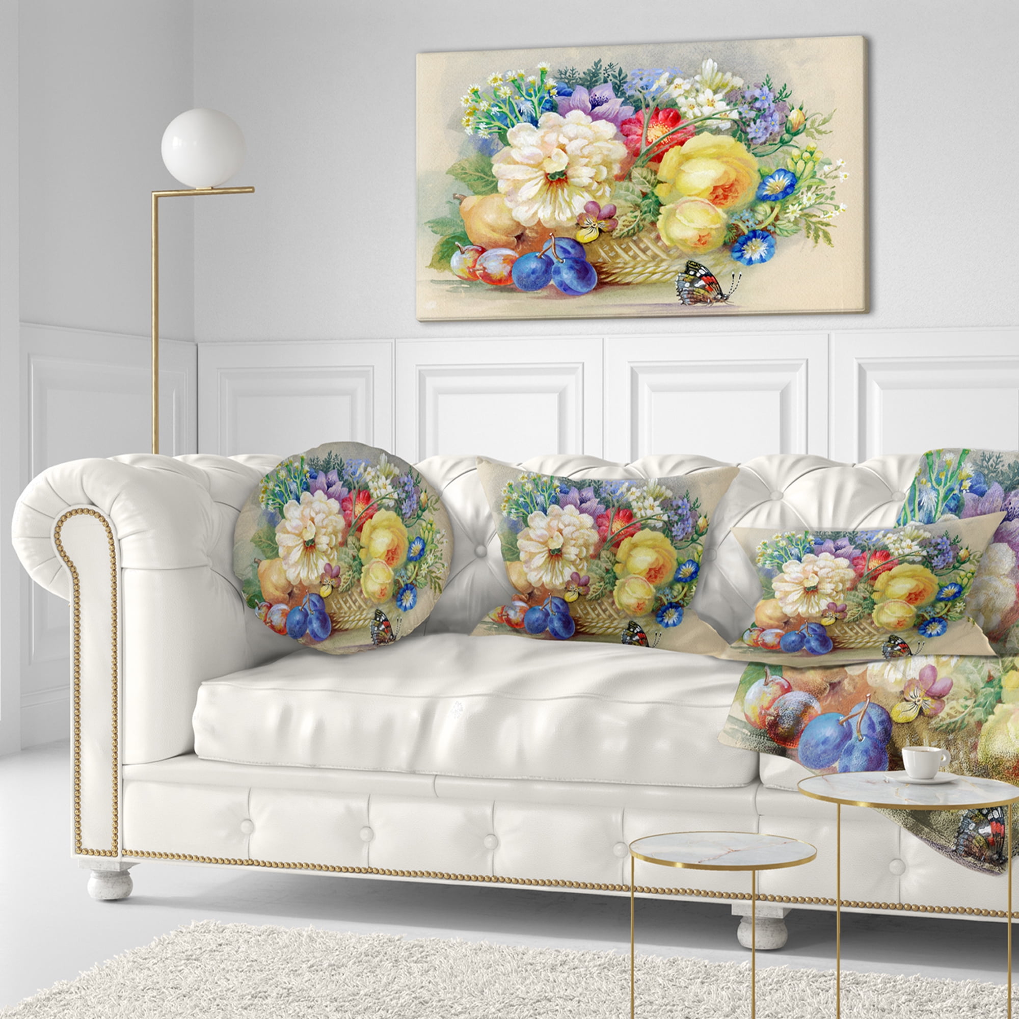 Designart Bunch of Flowers and Fruits - Floral Throw Pillow - 12x20
