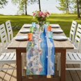 thumbnail image 4 of Sea Wave Blue 90 Inch Table Runner, Coastal Nautical Beach Flower Oil Painting Farmhouse Dresser Scarf Cotton & Linen Tablerunner for Dining/Kitchen Island/Holiday Party Décor 13" x 90", 4 of 9