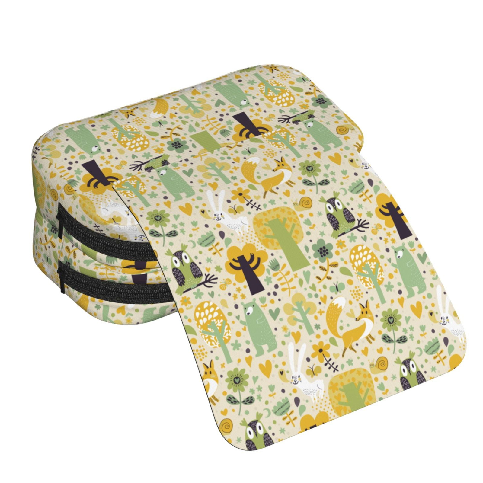 Rateoe Animal Tree Pattern Double Clamshell Pen Case, Storage Organizer with Two Zipper Compartments– Holds Up to 50 Pencils & Pens