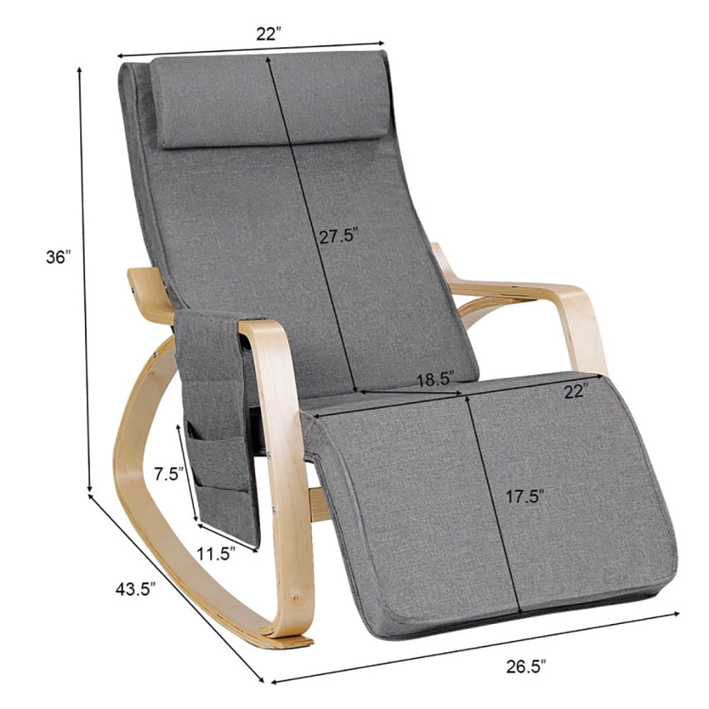 Finihen Rocking Chair, Lounge Chair, Comfortable Lounge Rocking Chair with Removable Cushion Cover and Side Pocket, for Living Room, Bedroom, Gray Finihen Rocking Chair, Lounge Chair, Comfortable Lounge Rocking Chair with Removable Cushion Cover and Side Pocket, for Living Room, Bedroom, Gray