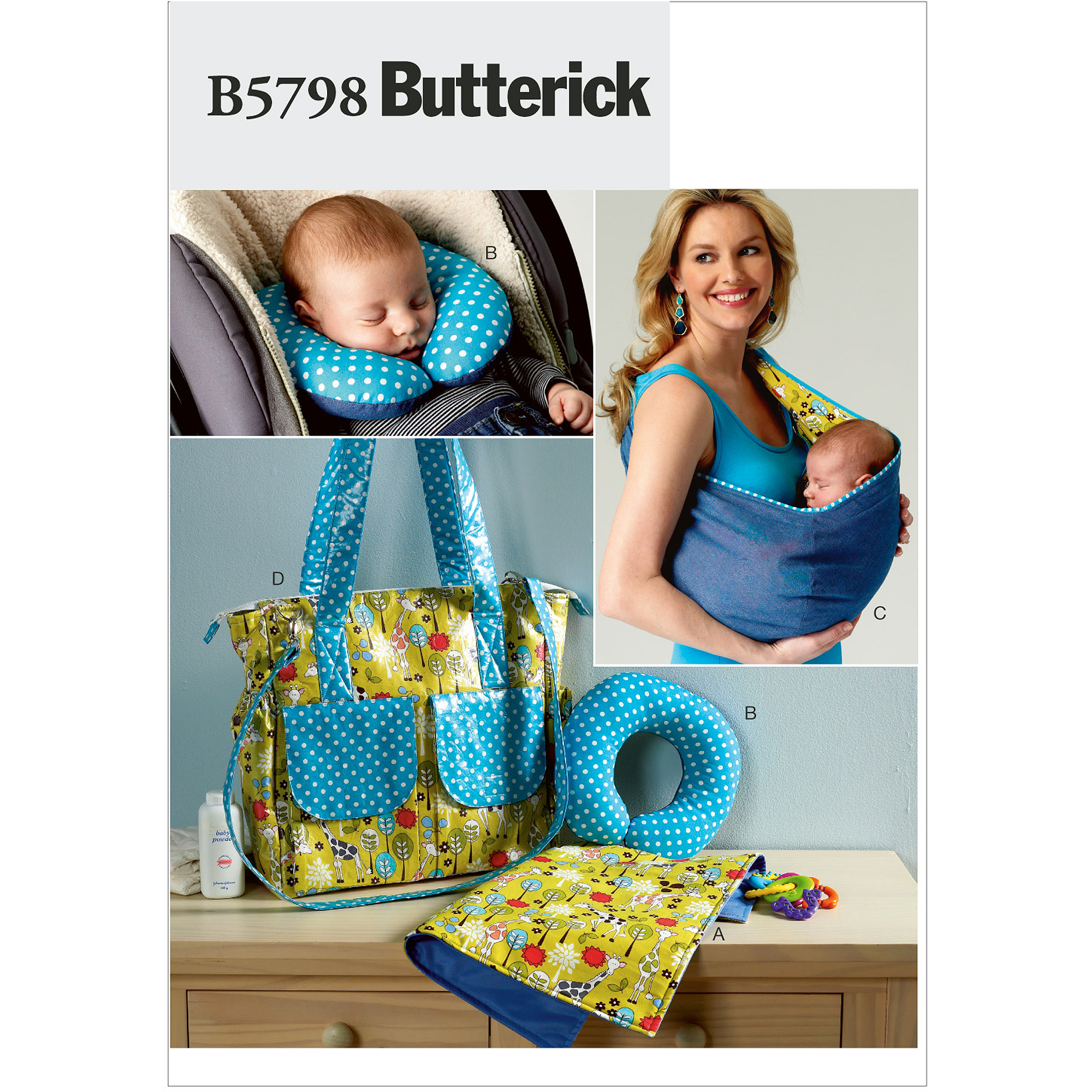 Butterick Pattern Baby's Changing Pad, Neck Support, Carrier and Diaper Bag, 1 Size Walmart