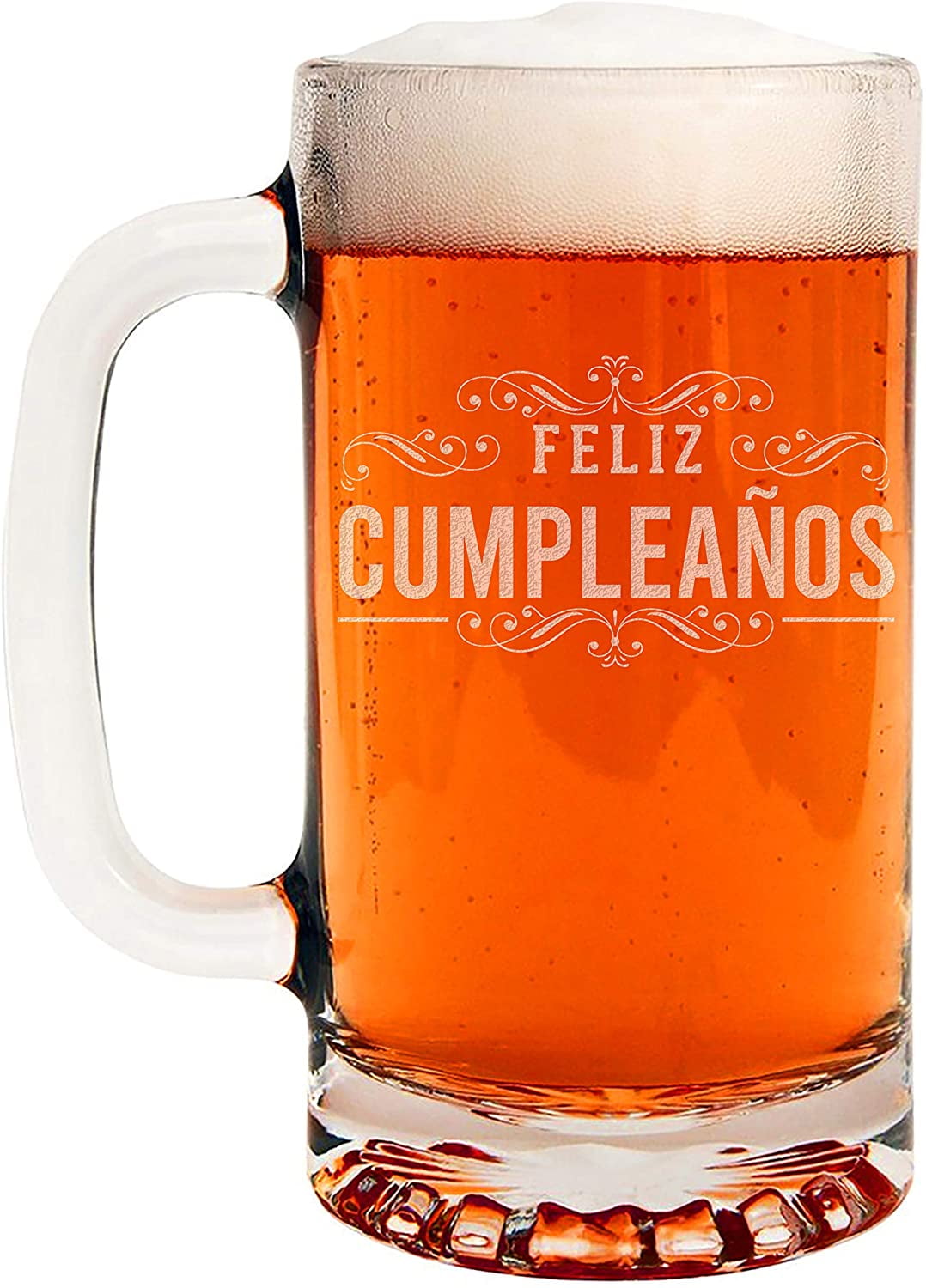 Happy Birthday (Spanish) Etched 16oz Beer Mug
