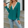 thumbnail image 6 of Arvbitana Women Knit Tops Long Sleeve T-shirt V Neck Contrast Color Sweater Loose Fall Pullover Casual Tops for Casual Daily, 6 of 8