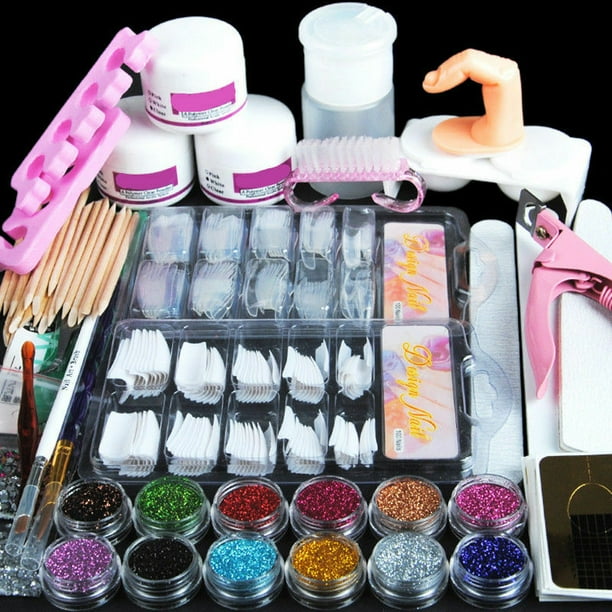 Nail Art Kit Acrylic Powder Liquid Brush Glitter Clipper Primer File Nail Art Tips Set Kit Nail Care Nail Beaty Set Walmart Com