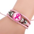 thumbnail image 3 of Breast Cancer Bracelets for Women Handmade Woven Ribbon Leather Bracelet Breast Cancer Awareness Jewelry, 3 of 4