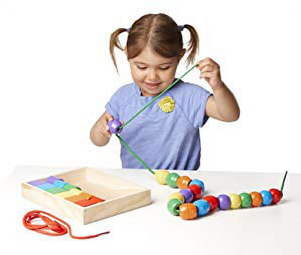 Melissa & Doug Primary Lacing Beads - Educational Toy With 8 Wooden Beads and 2 Laces