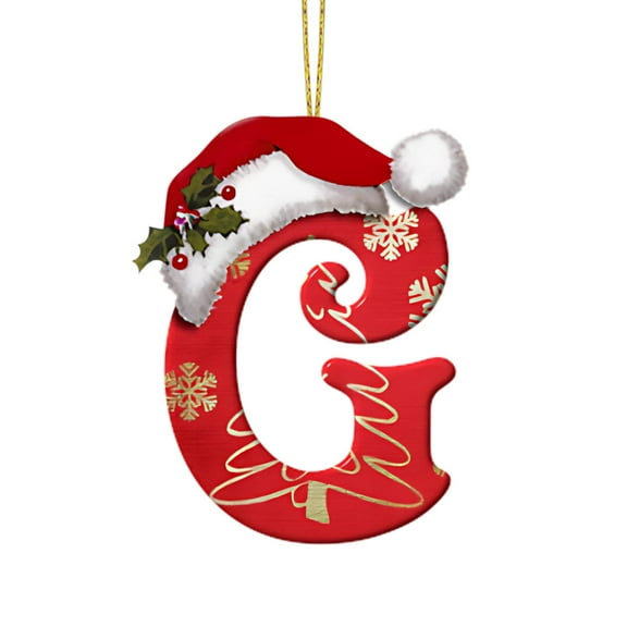VOTRUDI Christmas Initial with Red Hat Christmas Tree Ornaments Personalized DIY Christmas 26 Letters Ornaments Christmas Decoration Xmas Tree Hanging Decor,G