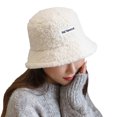 thumbnail image 2 of D-GROEE Winter Plush Fuzzy Sherpa Bucket Hat Letter Label Thickened Casual Fisherman Hats for Women, 2 of 8