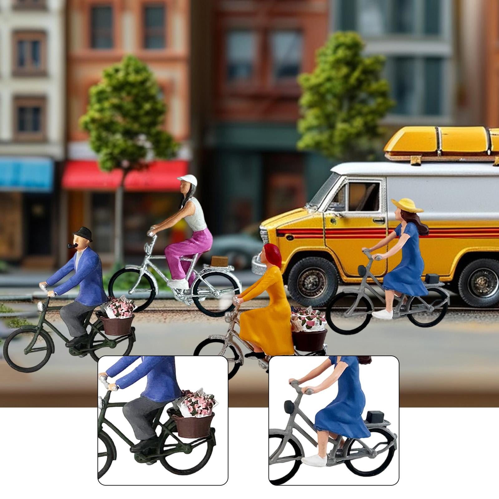 LeeQinersw 4 Pieces 1/87 Cyclist Figure Resin Fairy Garden Desktop Decoration Miniature