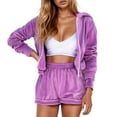 thumbnail image 2 of Track Suits for Women Set Long Sleeve Zip Up Cropped Hoodie Jacket and Shorts 2 Piece Matching Set Sweat Shorts Sets, 2 of 5