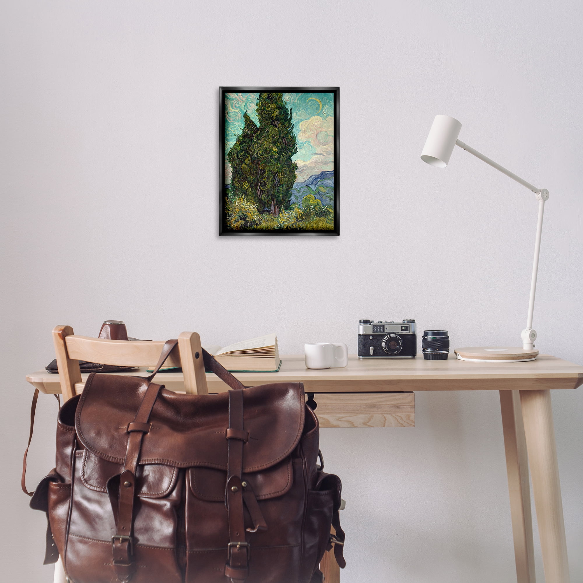 Stupell Industries Van Gogh Cypress Landscape Landscape & Nature Painting Black Floater Framed Canvas Art Print Wall Art, 17 x 21