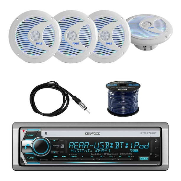 Kenwood KMRD772BT Marine CD Receiver with Pyle 6.5 Inch Waterproof